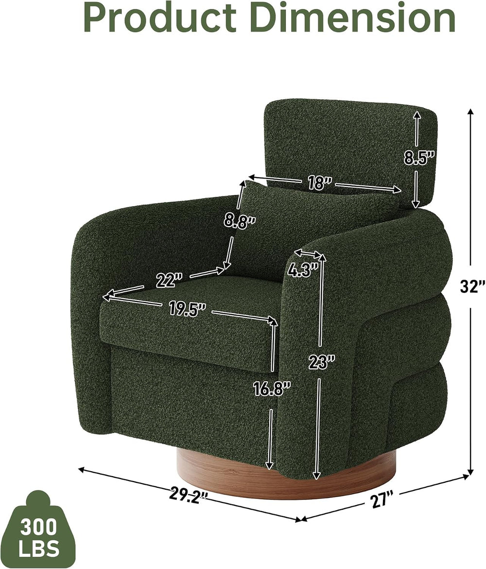360 Degree Swivel Accent Chair with Adjustable Headrest, Green