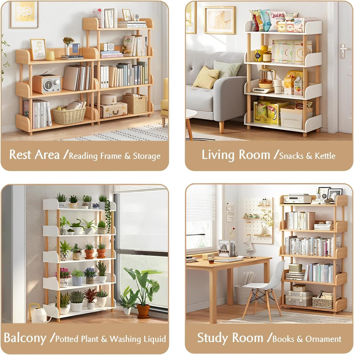 OSCHF 4-Tier Wooden Open Bookcase, Oak