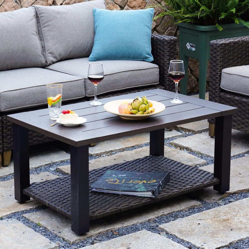 Grand patio Outdoor 40" Coffee Table with Wicker Storage Shelf