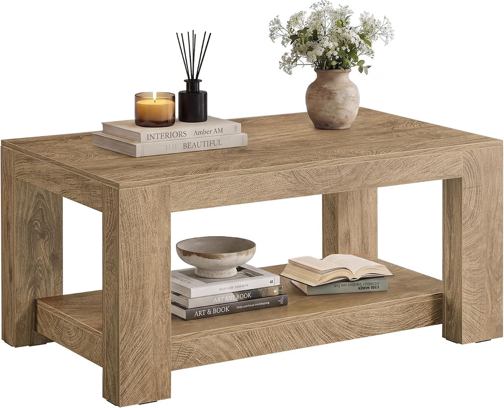 VASAGLE Coffee Table, 2-Tier Center Table with Rustic Charm and Clean Lines