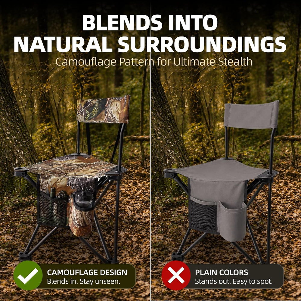 FUNHORUN Portable Folding Hunting Chair with Backrest & Storage Pocket