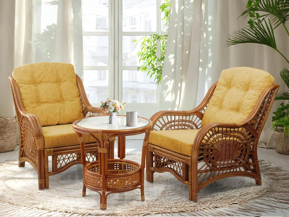 Malibu Living Set of 2 Chairs Natural Rattan Wicker Handmade with Light Brown...