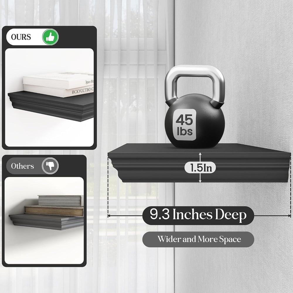 Fun Memories Floating Shelves 48 Inch Long, 9.3 Inch Deep Classic Crown Moldi...