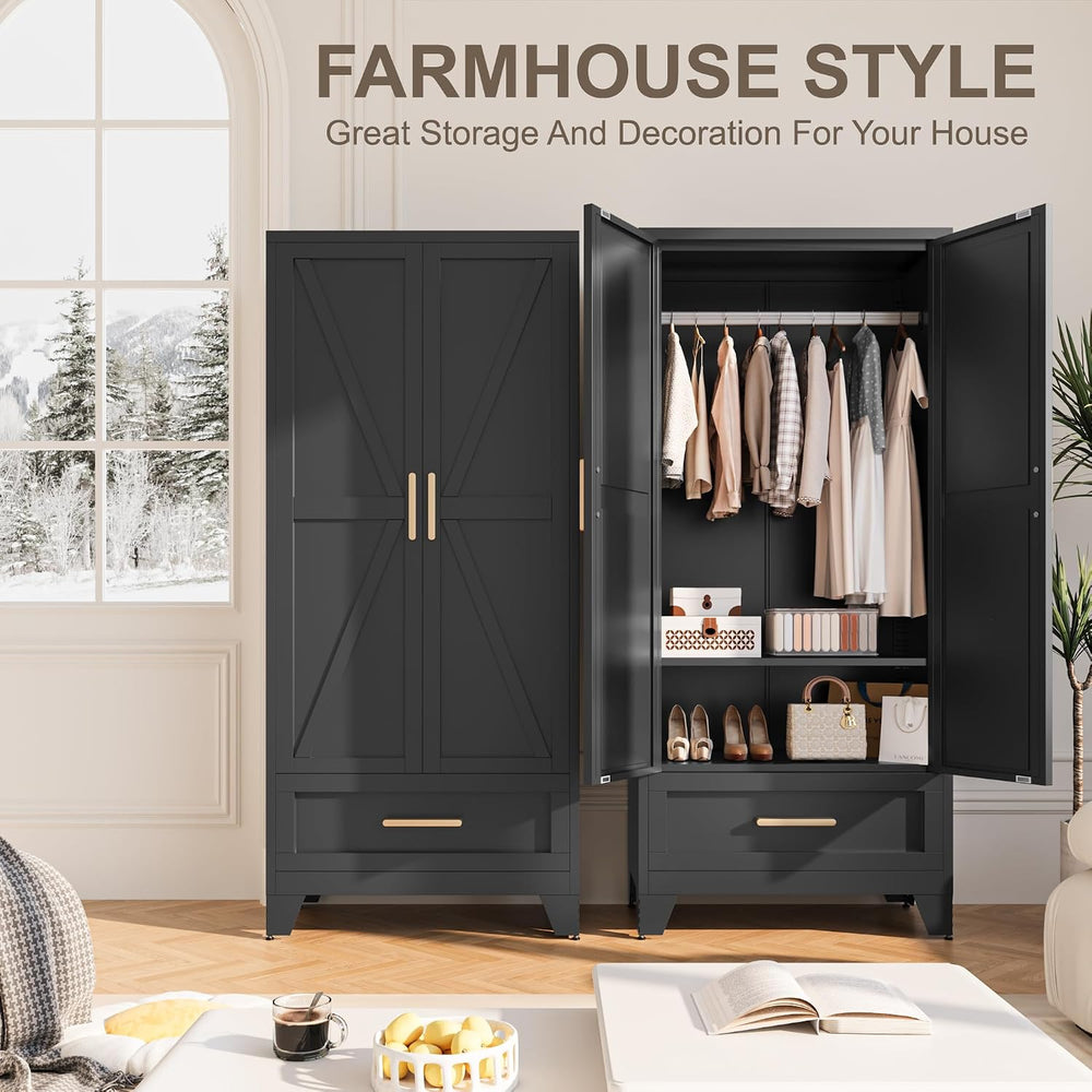 Baborokic Metal Wardrobe Cabinet,71 Armoire Wardrobe Closet with Drawers and ...