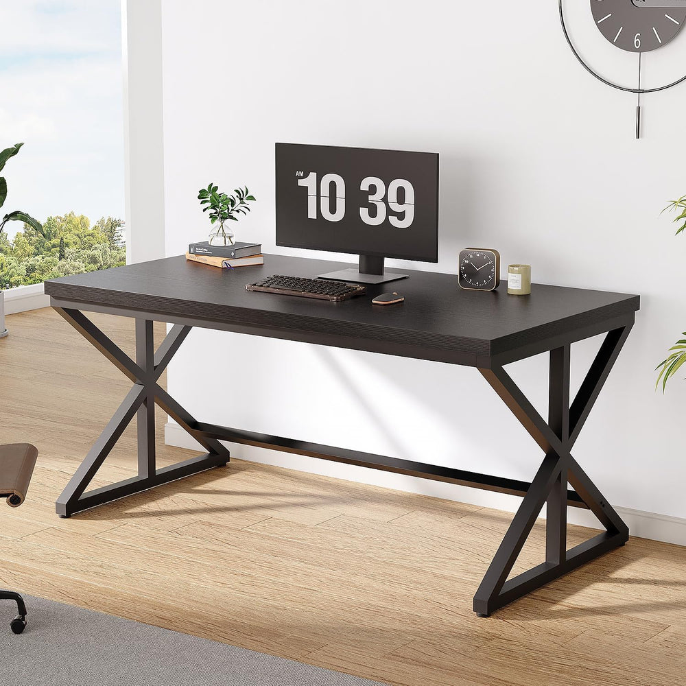 IBF Black Office Desk, Modern Wooden Metal Computer Desk in Office 47 Inch