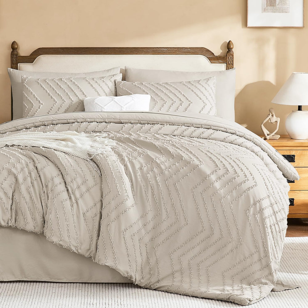 Litanika King Comforter Set with Sheets Oatmeal, 7 Pieces Boho Bed in a Bag