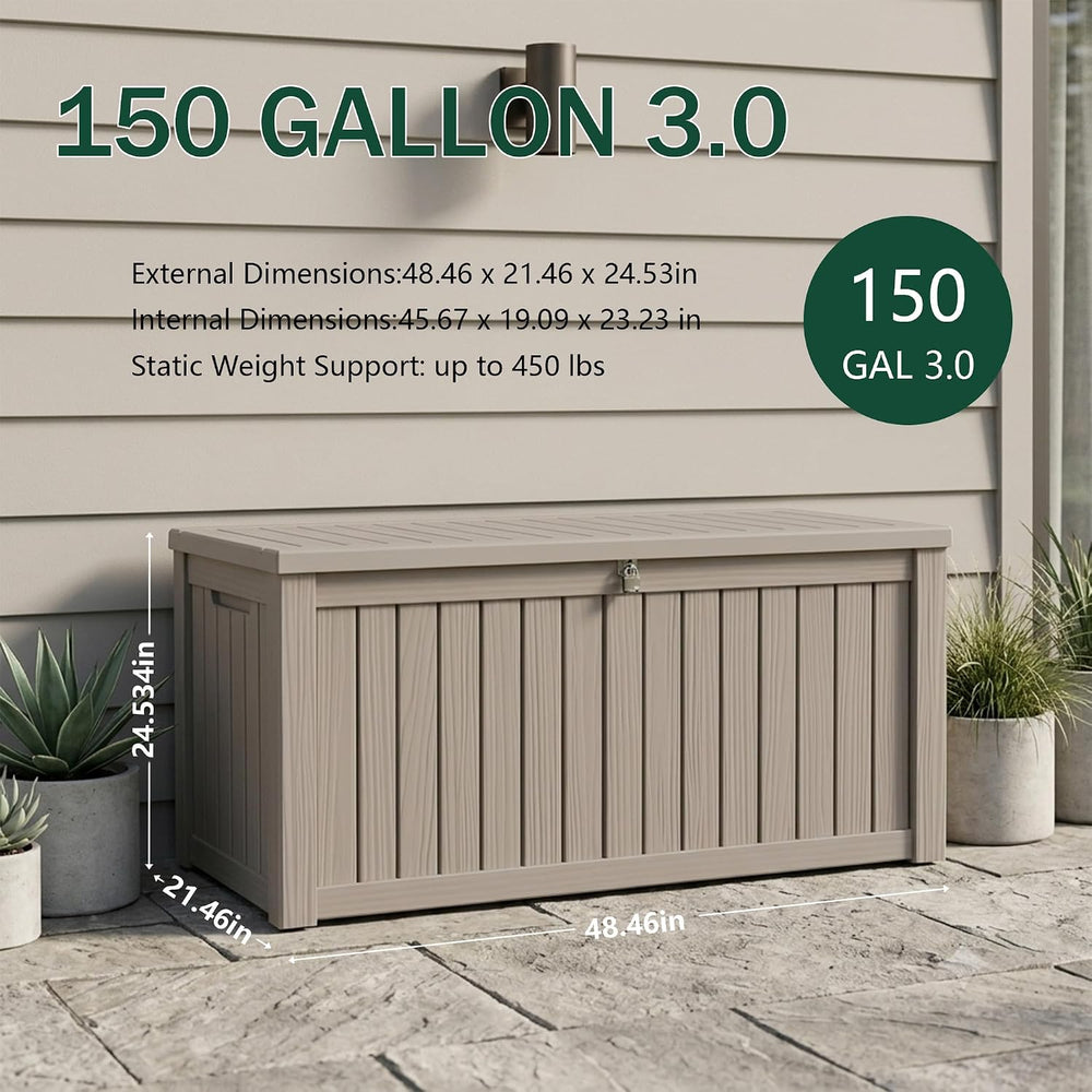 Outdoor Storage Box, 150 Gallon Waterproof Deck Box [Upgraded 3.1], Large Res...