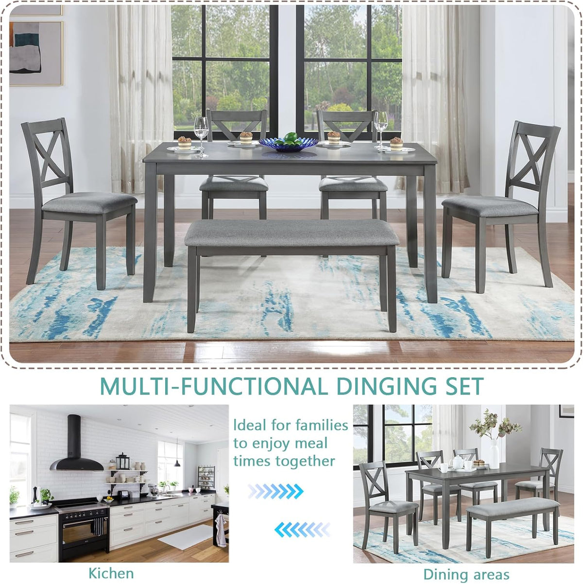 keiki 6-piece standard height dining table set with, side view