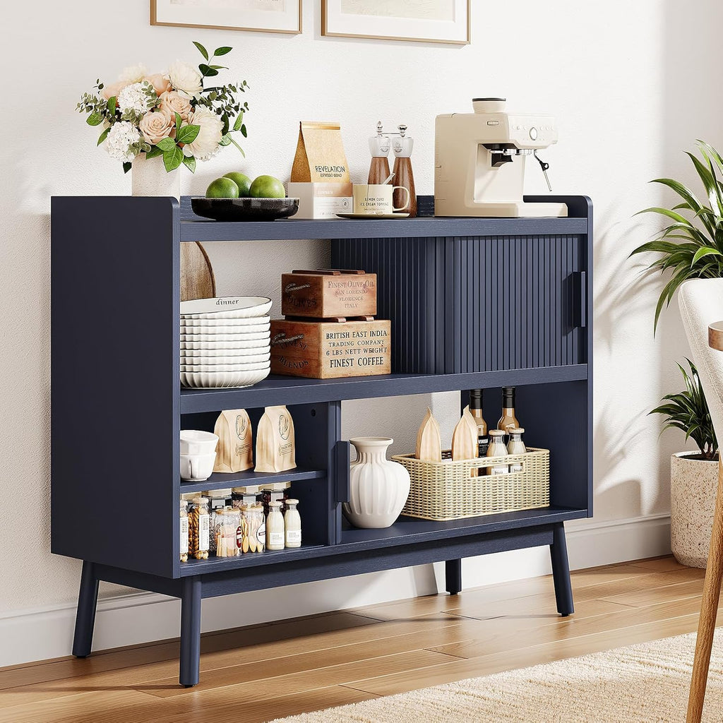 ONBRILL 44" Sideboard Buffet Cabinet with Outlet & Sliding Door, Blue