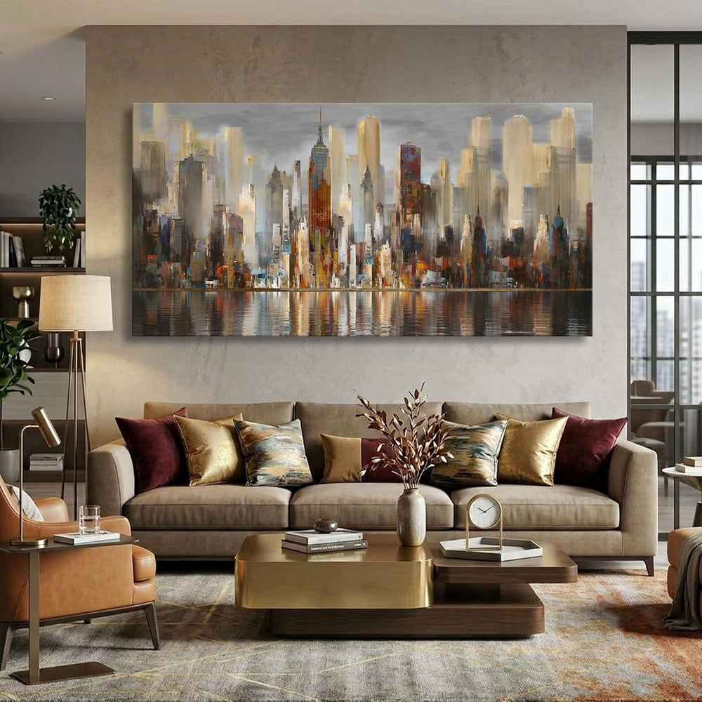 Framed Wall Art Large Cityscape New York Wall Decor Canvas Prints Abstract Br...