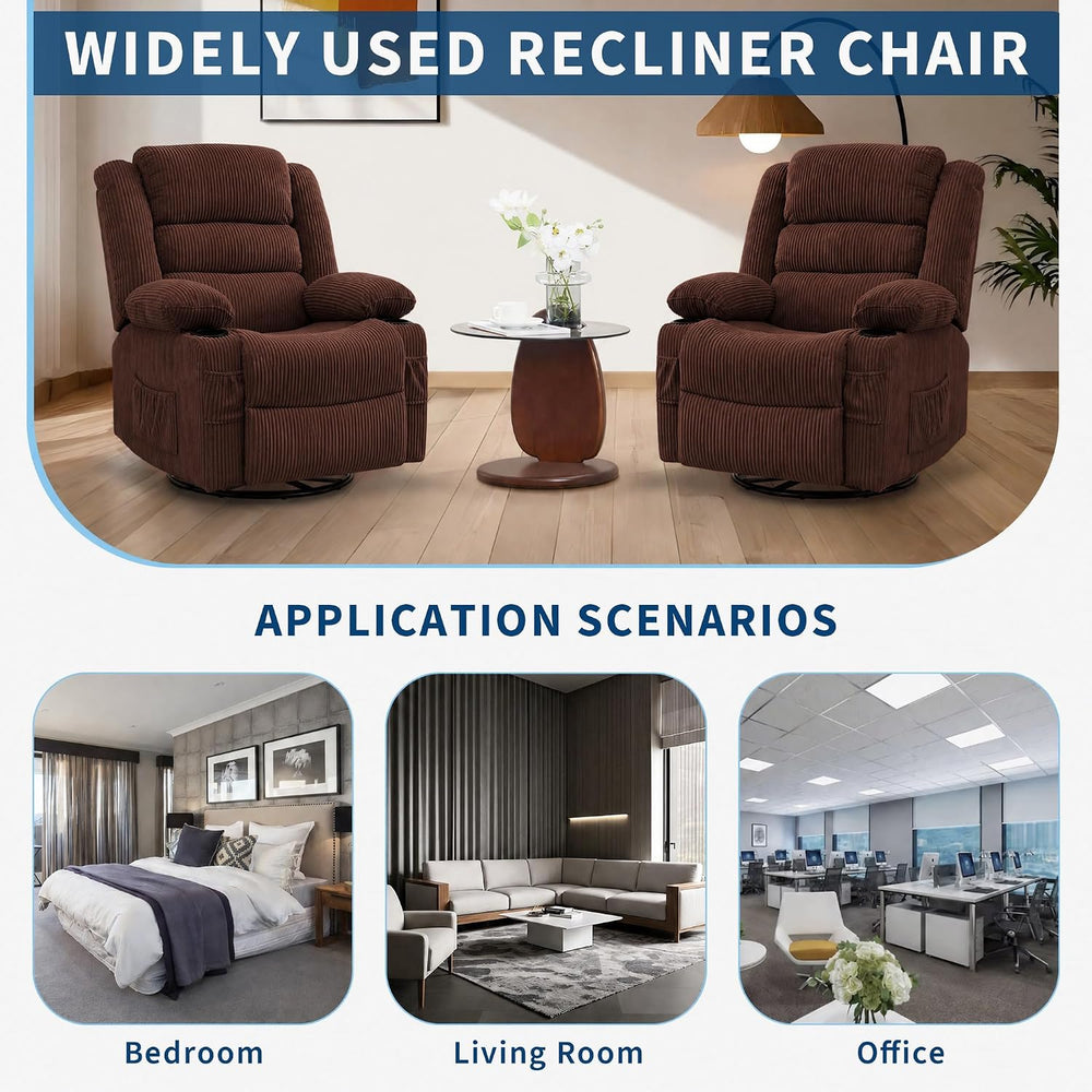 Garvee Rocking Recliner Chair for Adults Wide 360° Swivel Rocker Recliner