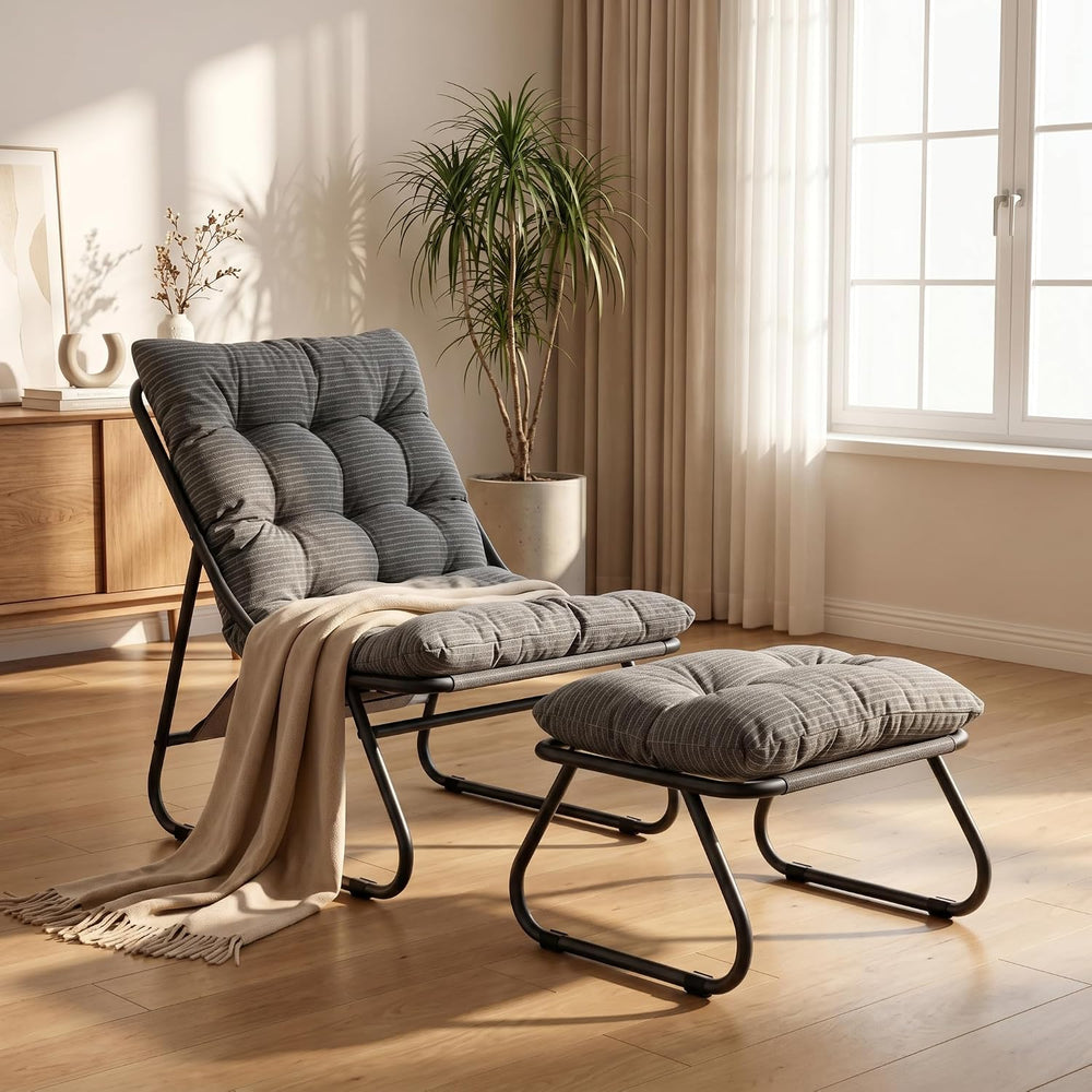 Rocking Chair with Ottoman, Modern Metal Frame Outdoor Rocker, Comfy Patio Lo...