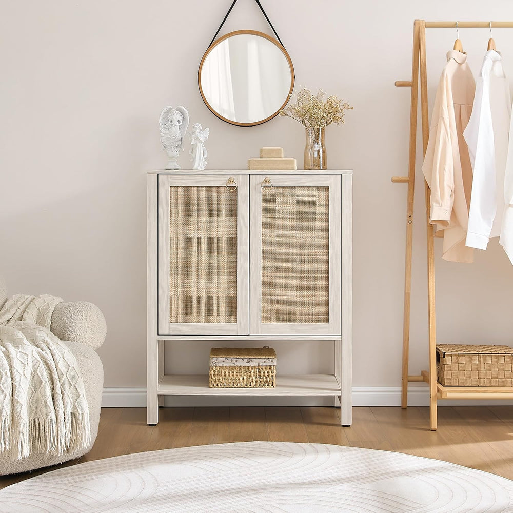 SICOTAS Rattan Shoe Cabinet with Storage, 5 Tier, White Cream Oak