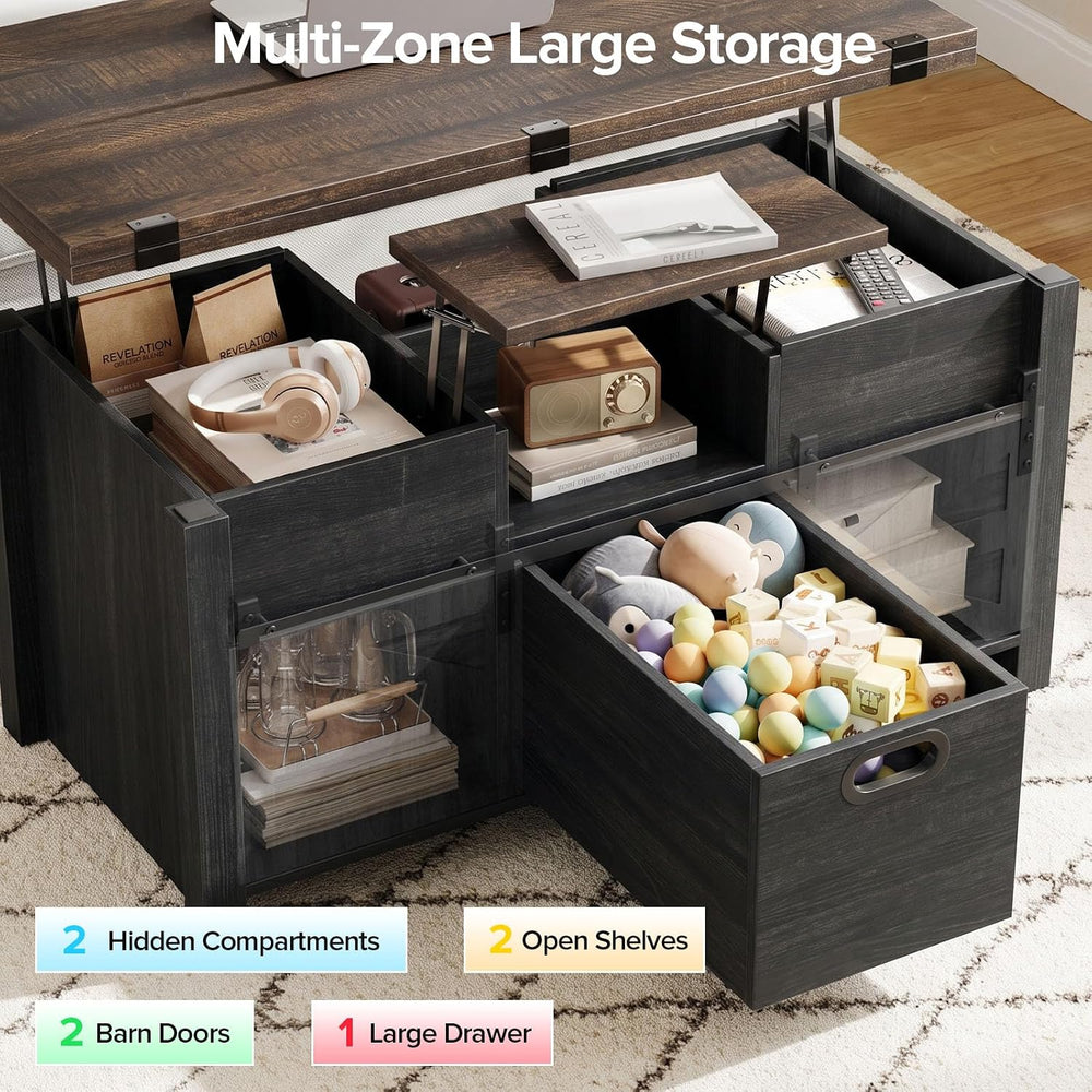 Memobarco 40" Farmhouse Lift Top Coffee Table with Storage Drawers,Black