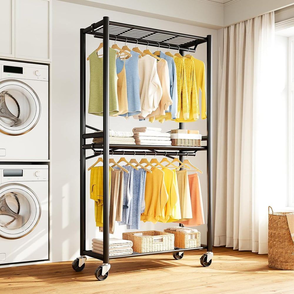 HYSEYY Rolling Clothes Rack Heavy Duty Clothing Rack for Hanging Clothes