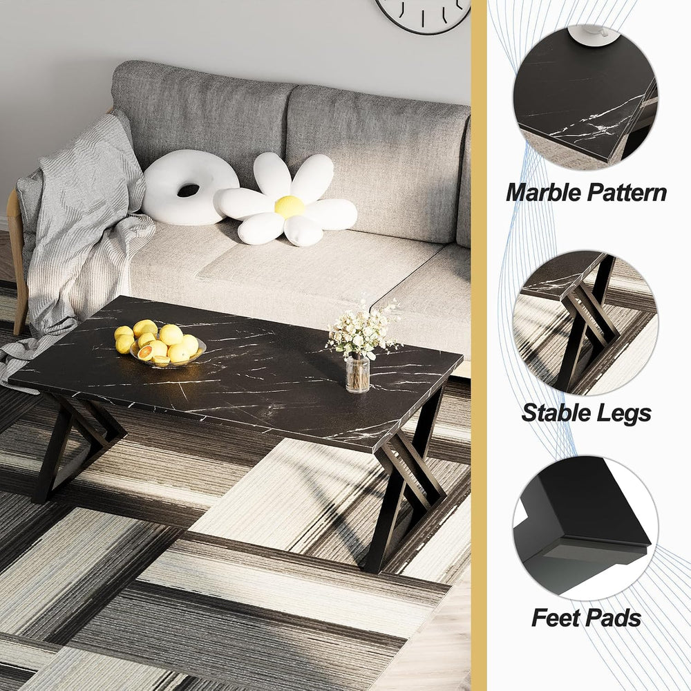 Wolawu Coffee Table Living Room Tables Black Coffee Tables for Home Office
