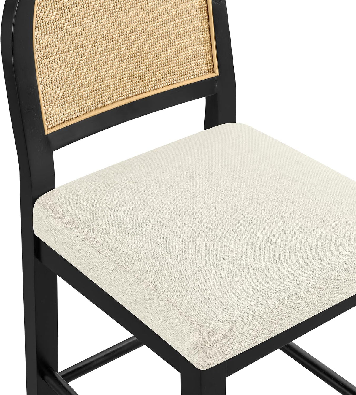 KISLOT Upholstered Rattan Bar Stools, 30'' Bar Height, Set of 3, Black