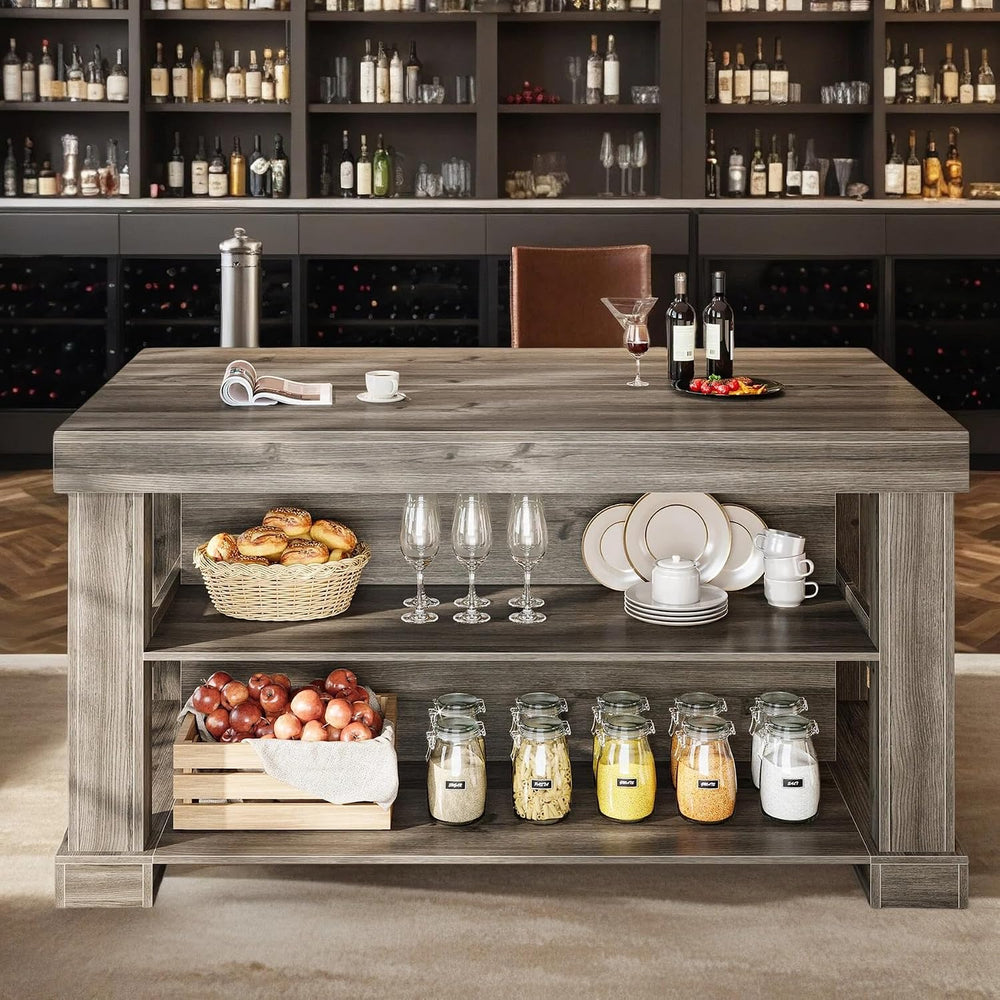 Tribesigns Kitchen Island with Seating and Storage, 55-Inch Farmhouse Station...