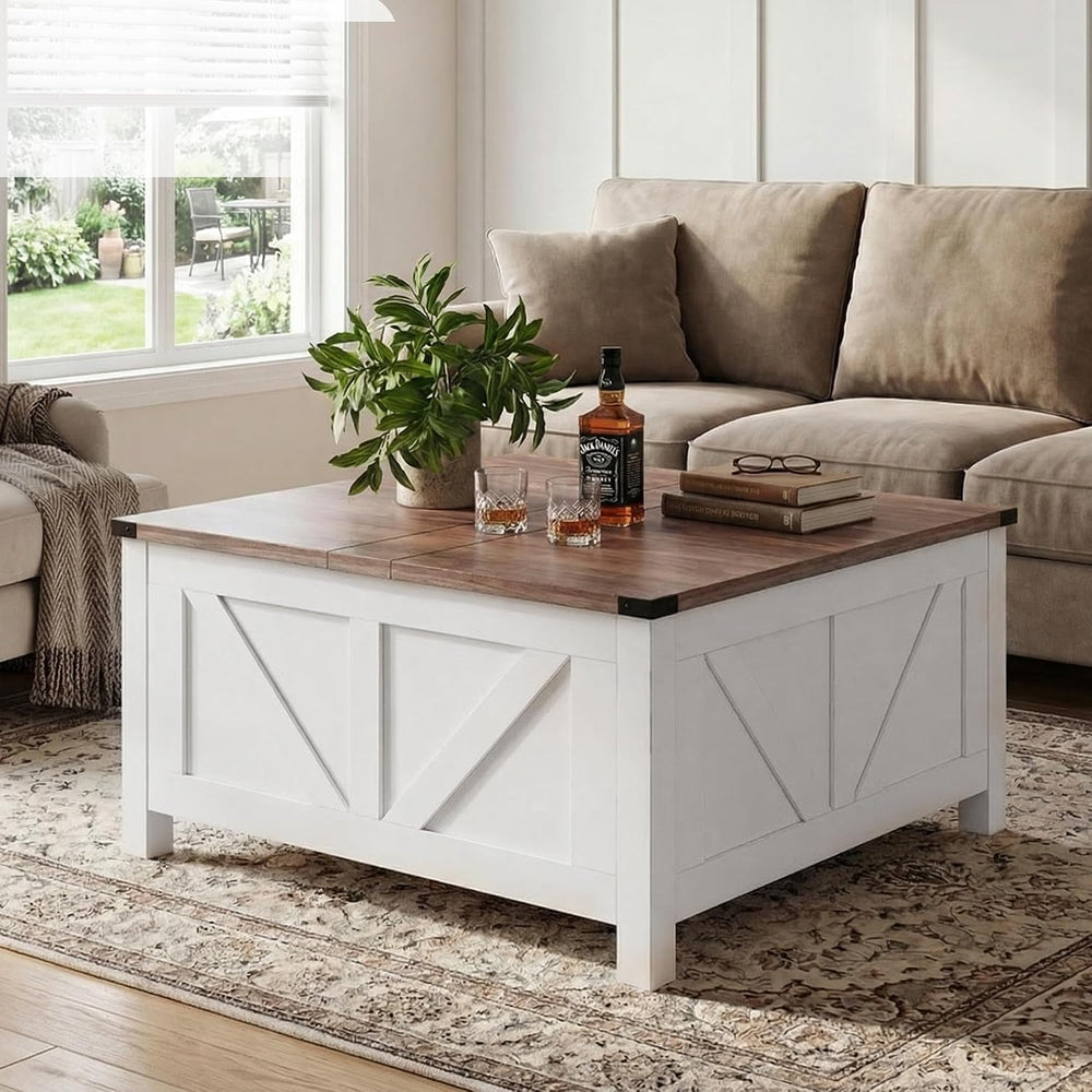 35” Farmhouse Coffee Table, Rustic Center Table for Living Room