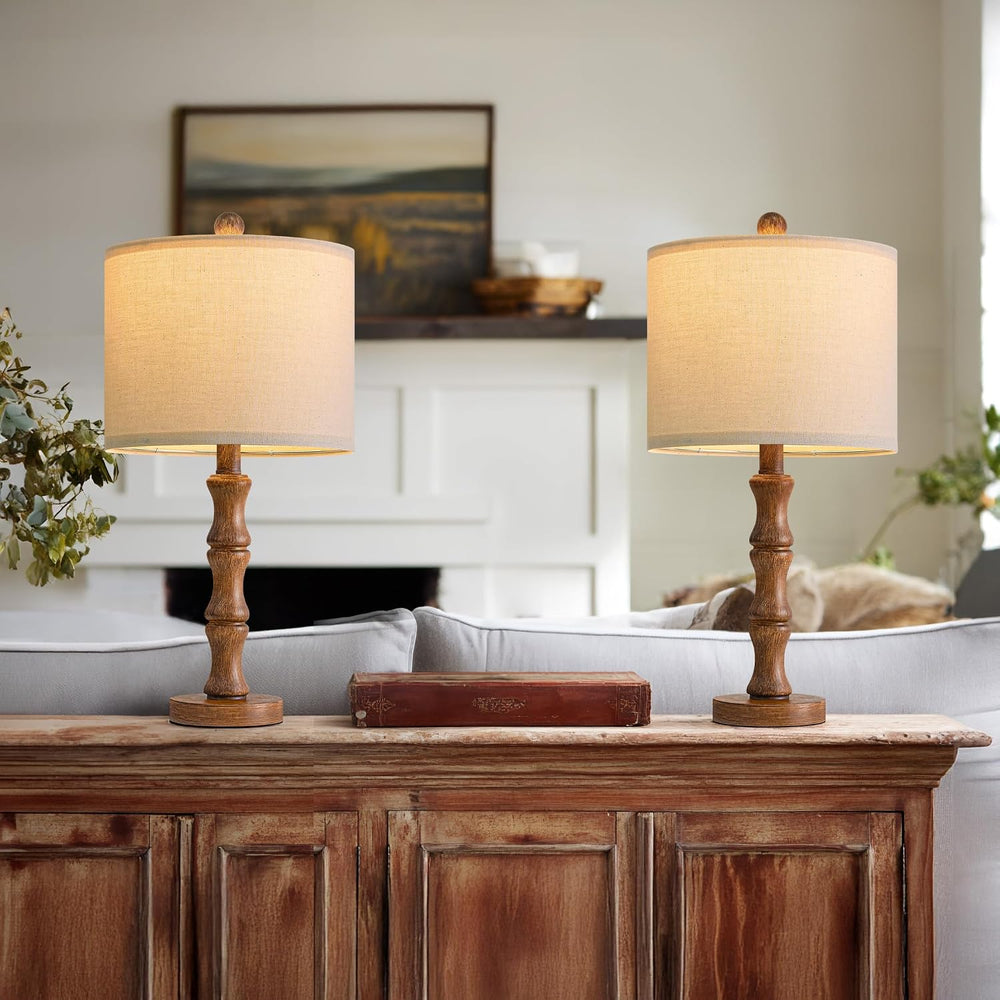 BOBOMOMO 20.5" Rustic Table Lamps Set of 2, Farmhouse Nightstand Lamp wi...