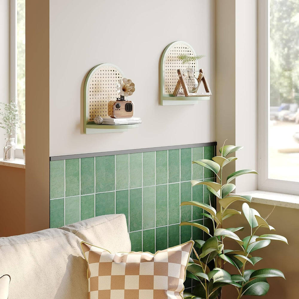 Rattan Shelf Set of 2, 7'' Rattan Shelf with Wicker Decor, Boho Wall ...