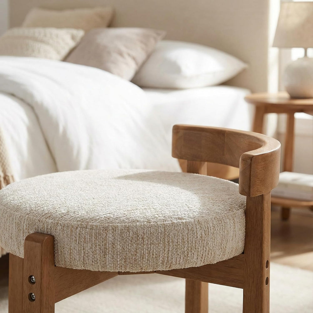 HNY Modern Chenille Vanity Chairs & Ottoman Set of 2, Beige