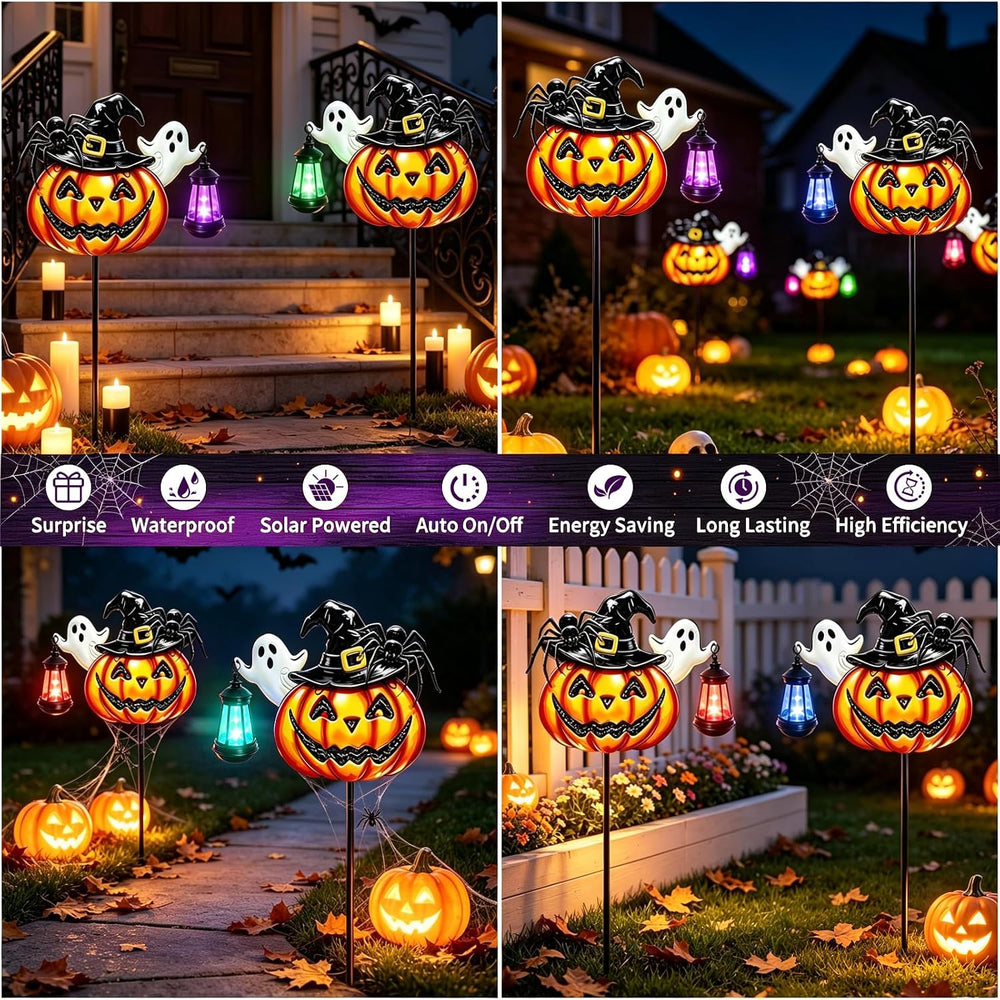 Solar Halloween Pumpkin Outdoor Lights Jack O Halloween Garden Stake Lights