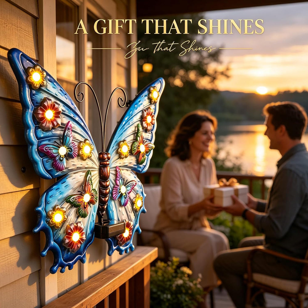 Large Butterfly Wall Art Outdoor with Solar Lights,Metal Wall Decor