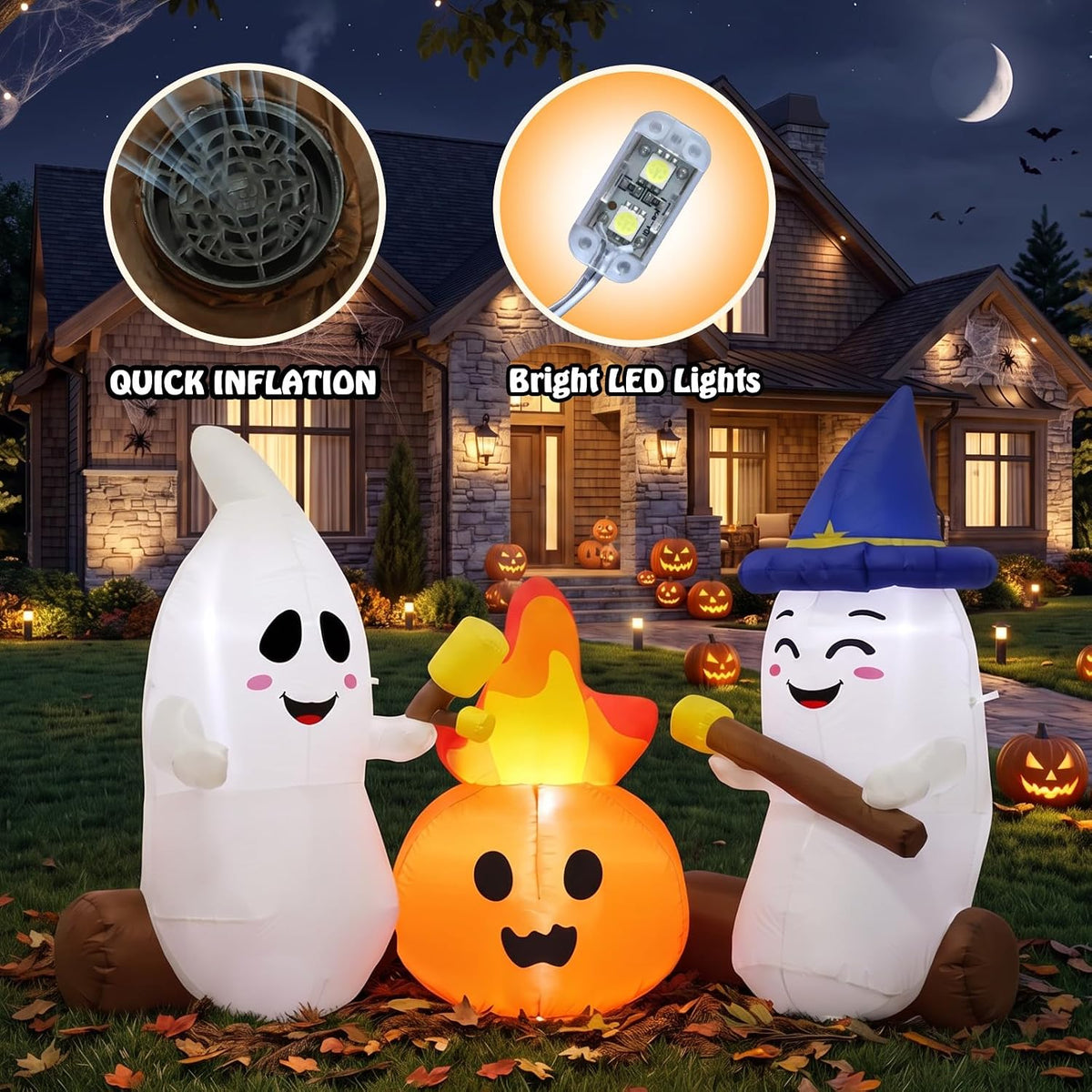 6FT Halloween Inflatables Ghosts Outdoor Cute Blow ups Yard Decorations for Garden Lawn