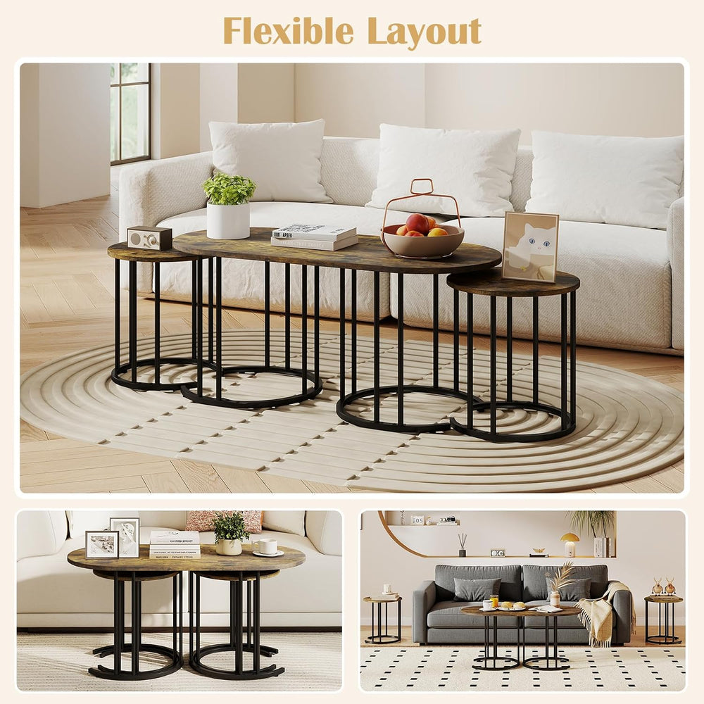 GIANTEX Nesting Coffee Table Set of 3, Living Room Table Set, Brown