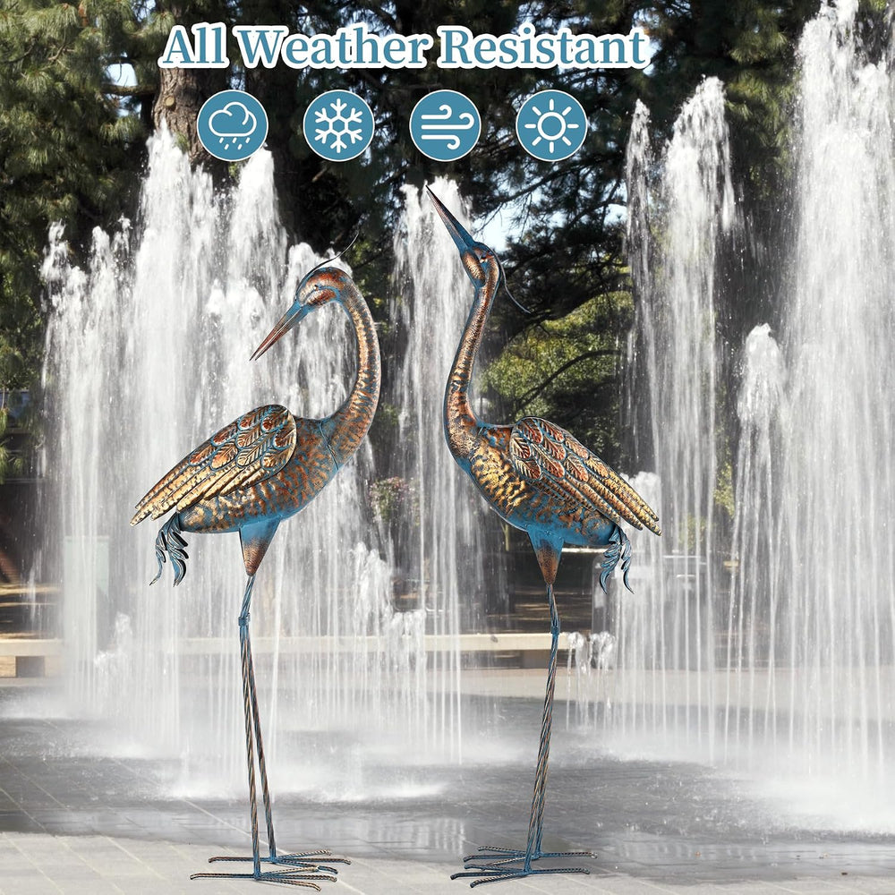 chisheen Garden Crane Statues Blue Heron Metal Yard Art Outdoor Decoration,La...