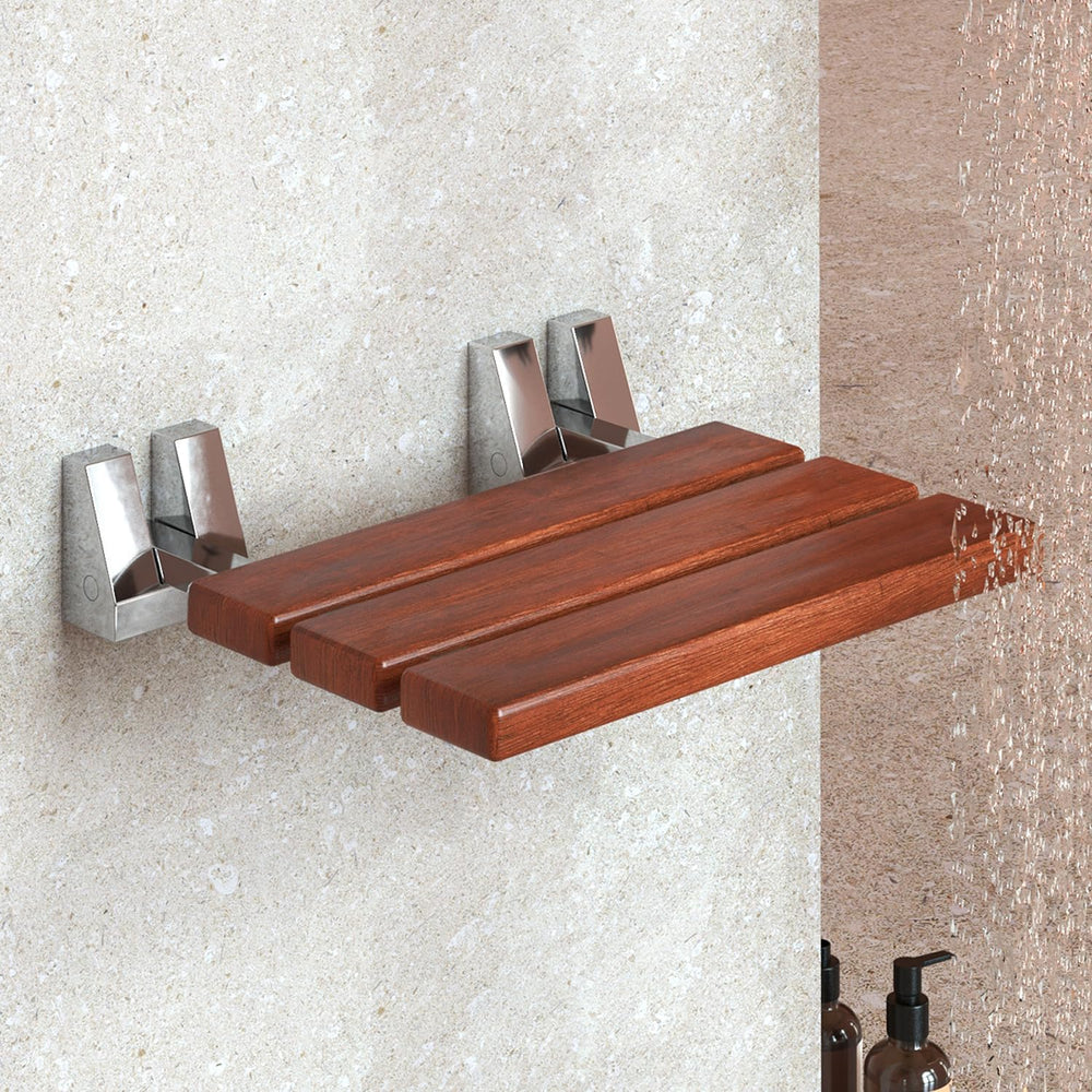 Folding Shower Seat - Wall Mounted - 16 Inch - Fold Down - Teak