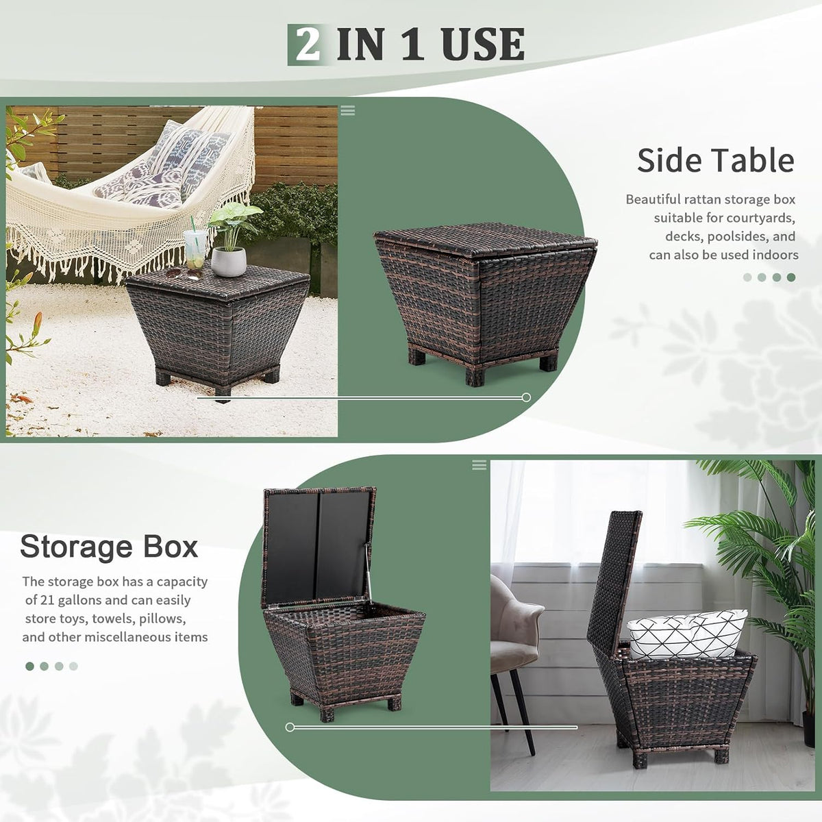 vingli outdoor side table with storage, 13-gallon patio, side view