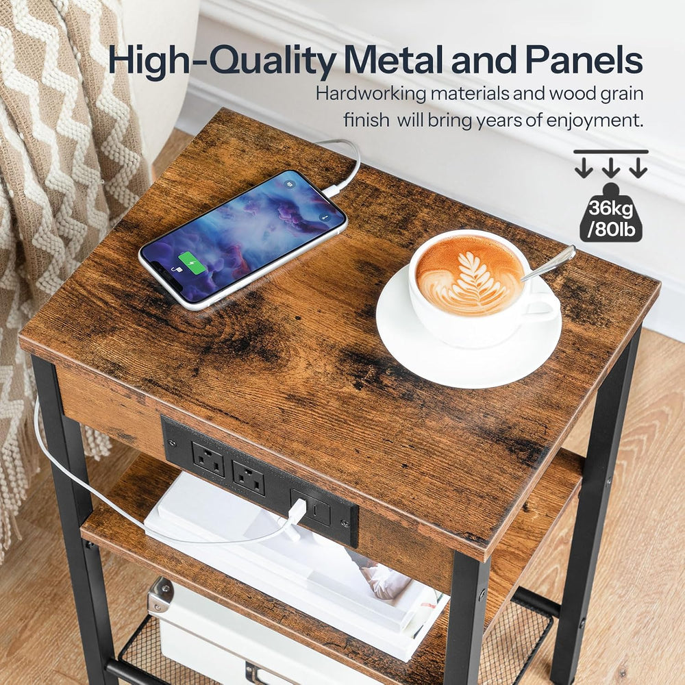 HOOBRO End Table with Charging Station and USB Port, Small Side Table for Sma...