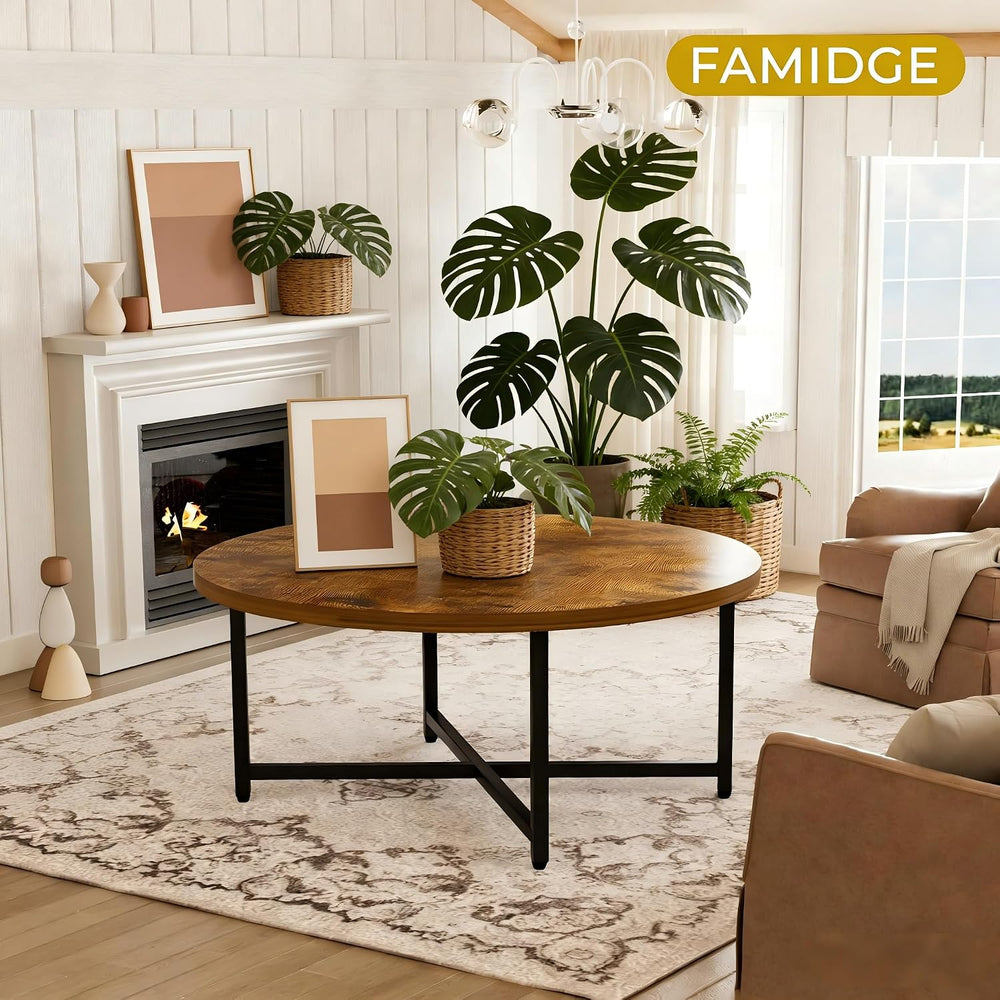 FAMIDGE Coffee Table, 31.5" Large Round Coffee Table for Living Room, Ce...