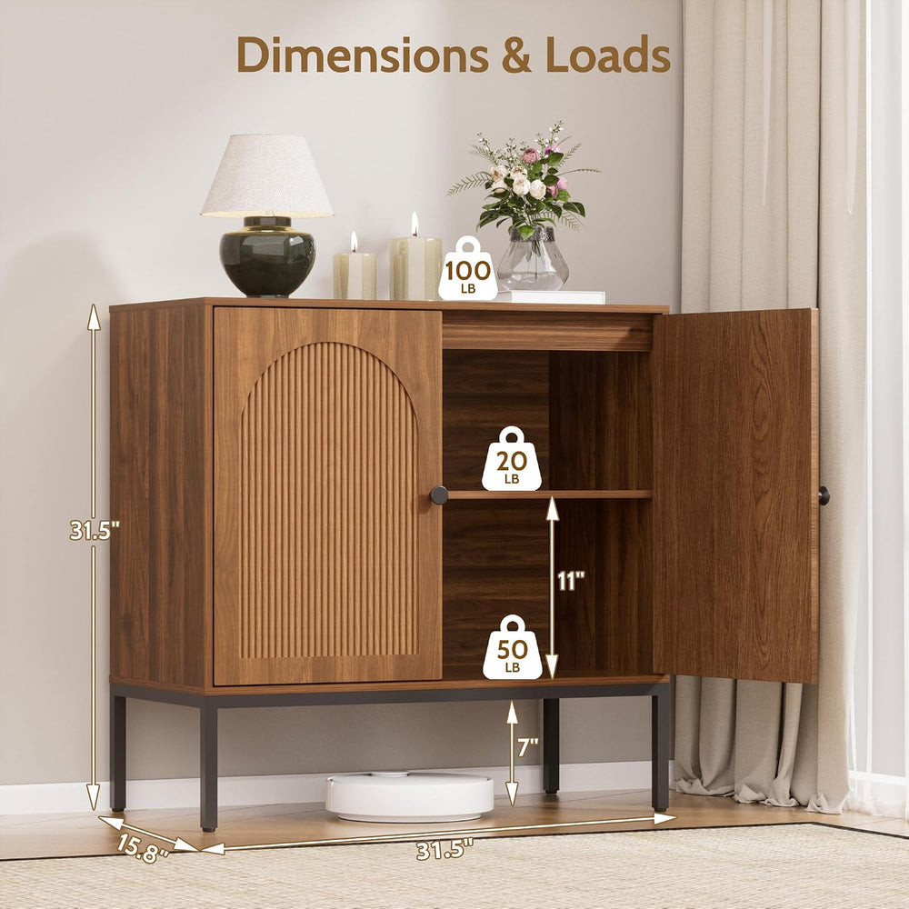 Yechen Modern Fluted Sideboard Buffet Cabinet with Storage, Walnut