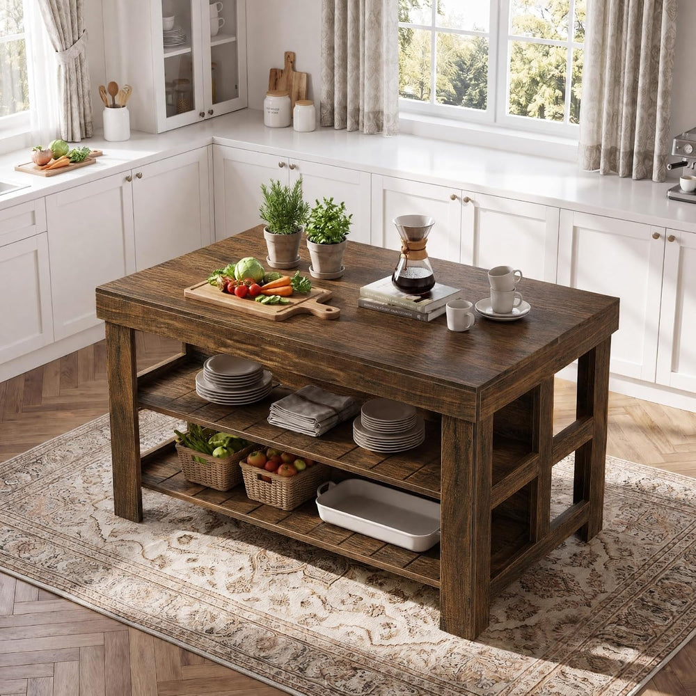 Tribesigns 55" Farmhouse Kitchen Island with Seating Space and Storage, ...