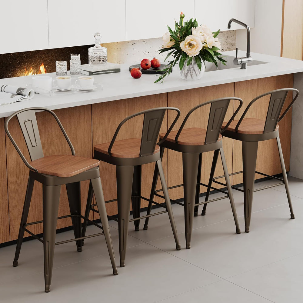 Aklaus Swivel Metal Bar Stools Swivel Modern Farmhouse Bar Chairs with High B...