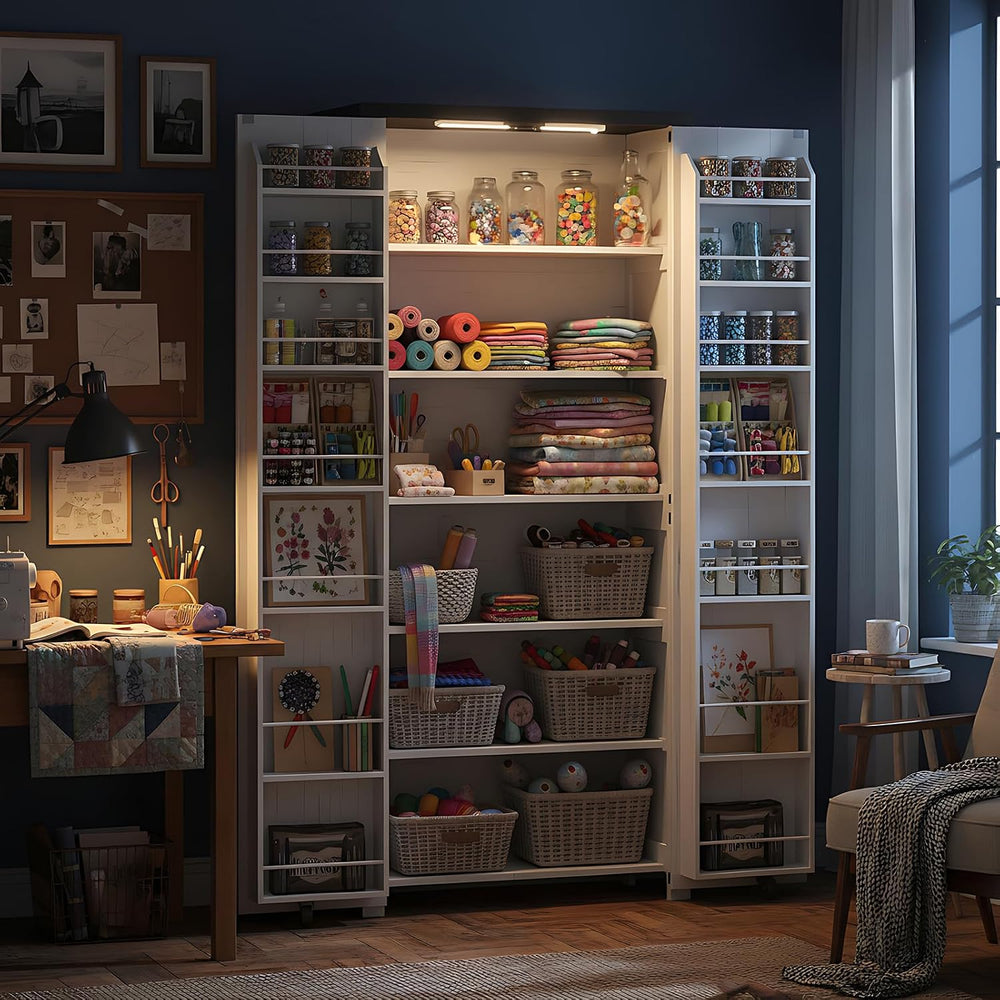 NEWOWNDS 72" H Craft Storage Cabinet with LED Lights