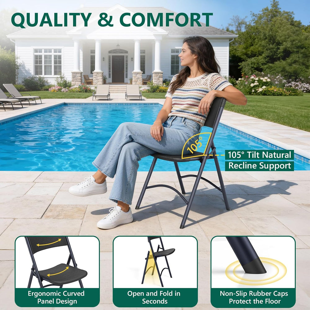 2 Pack Folding Table and 4 Pack Folding Chair, No Assembly Portable Folding T...