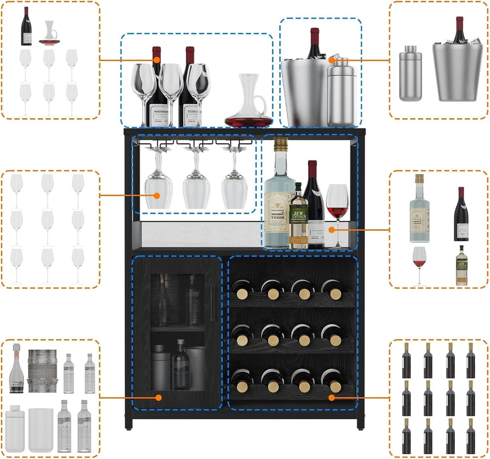 IDEALHOUSE Wine Bar Cabinet with Detachable Wine Rack and Storage Space