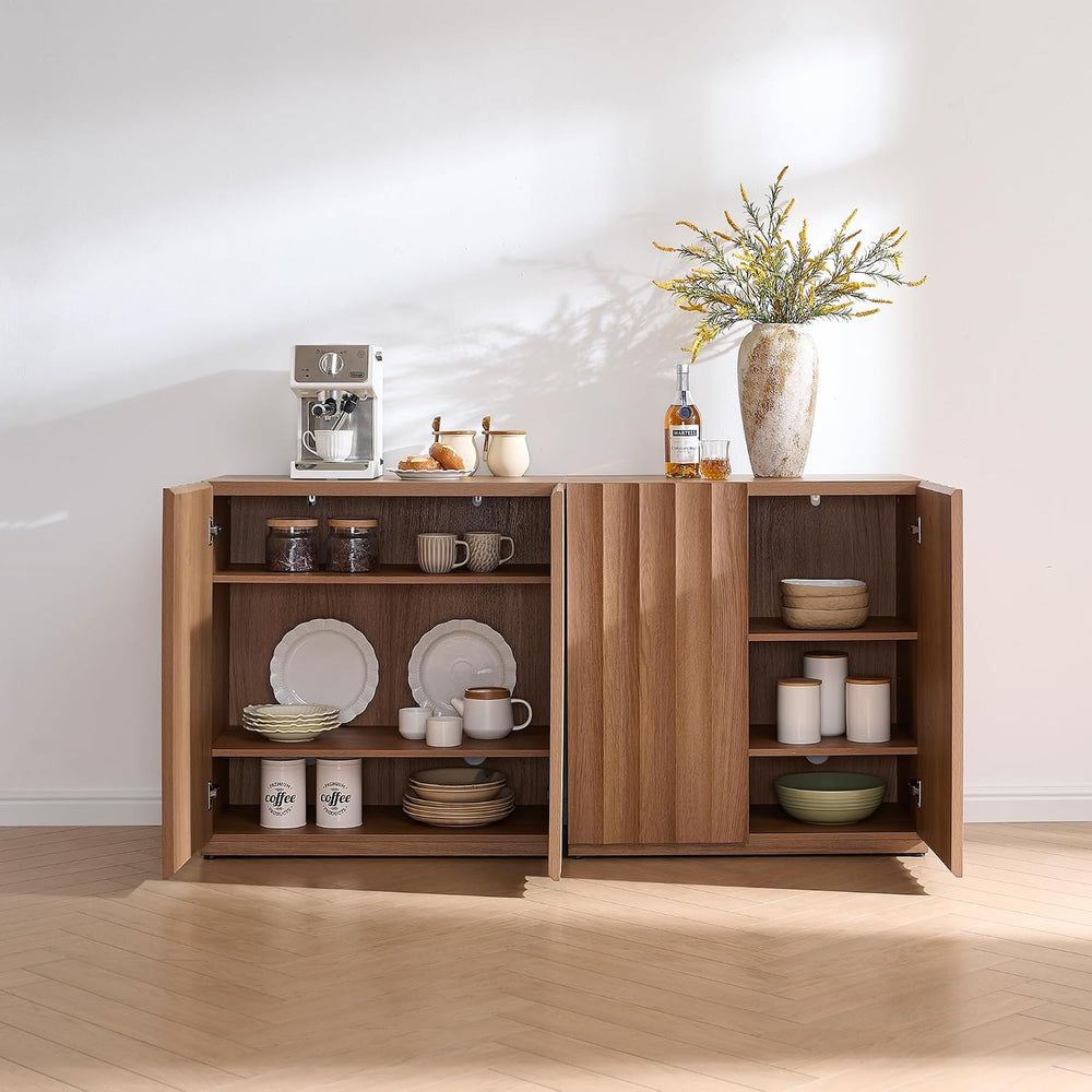 VividVibe Sideboard Cabinet, 62.74" Buffet Fluted Cabinet, Amber Oak