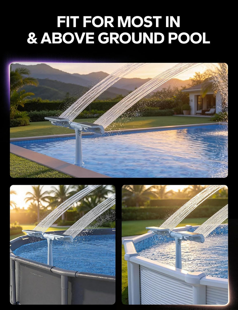 POOLHACKER Solar Pool Fountain with 10-Color LED Lights, Newly Refined Stream...