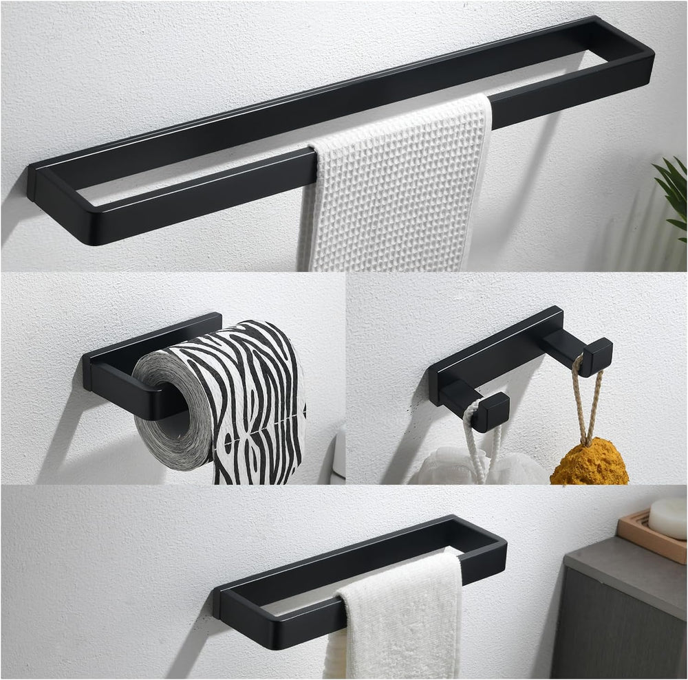 YACVCL 4-Piece Matte Black Bathroom Hardware Accessories Set, Bath Towel Bar ...