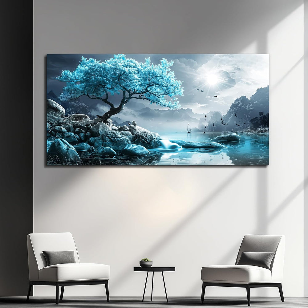KELIYUAN Large Wall Art For Living Room Canvas Wall Decor Bedroom Blue Tree L...