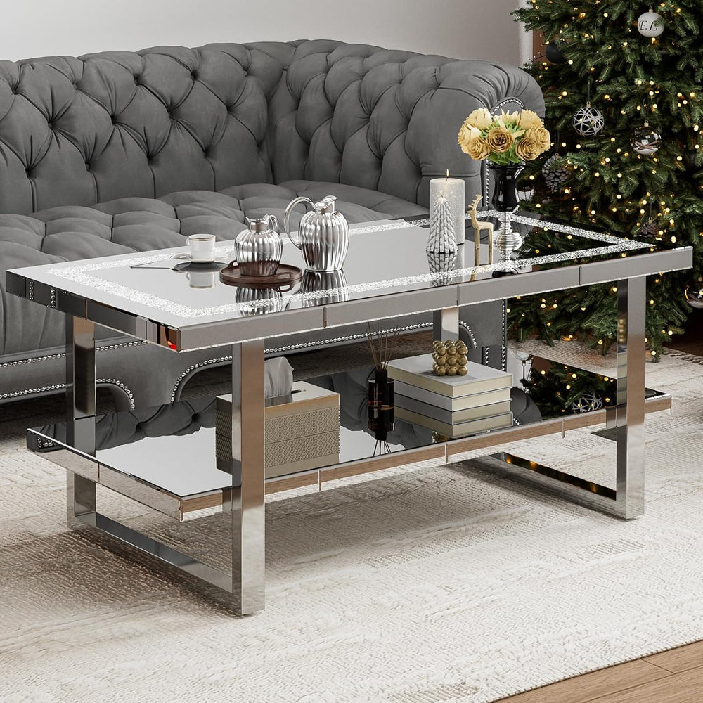 IKIFLY Mirrored Coffee Table with 2 Tiers, 2 in 1 Rectangle Coffee Table with...