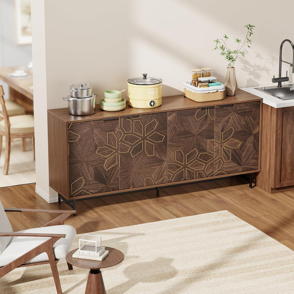 Mericonia Sideboard Buffet Cabinet Storage, Modern Console Fluted Credenza