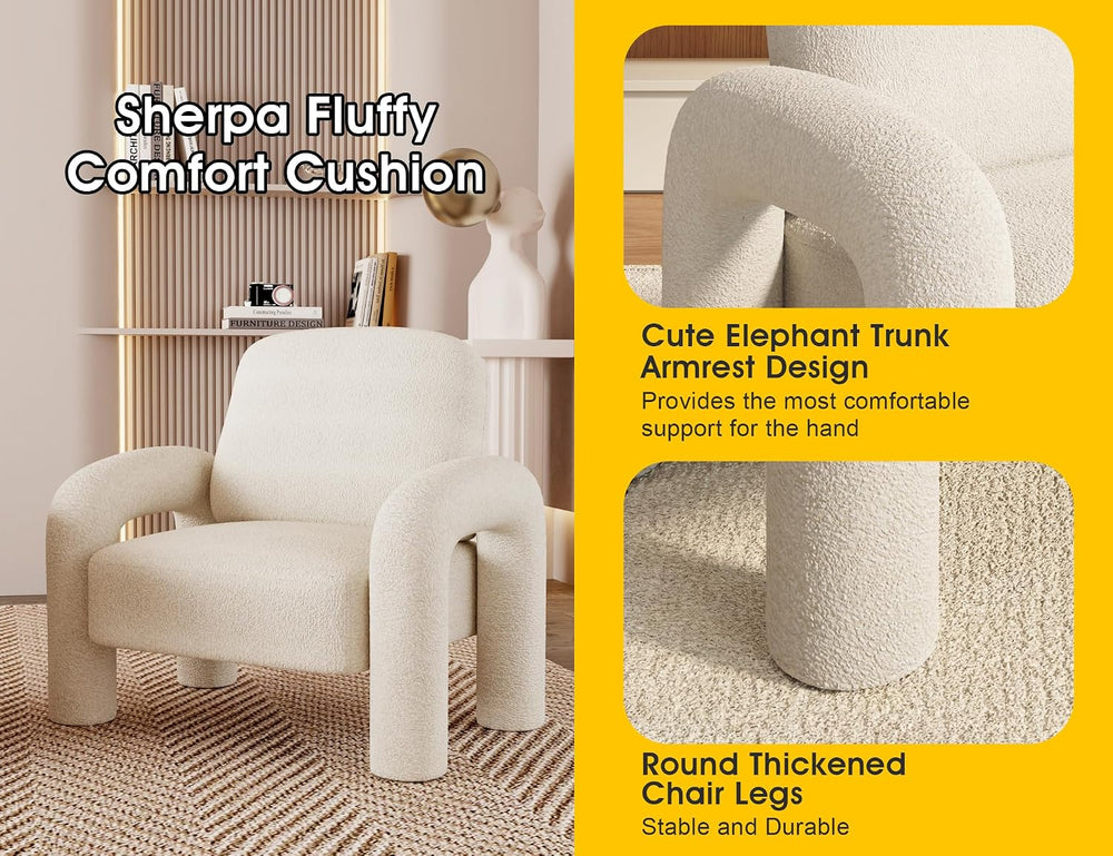 Dewhut Modern Sherpa Accent Chair, Teddy Upholstered Arm Single Sofa, Cozy Fl...