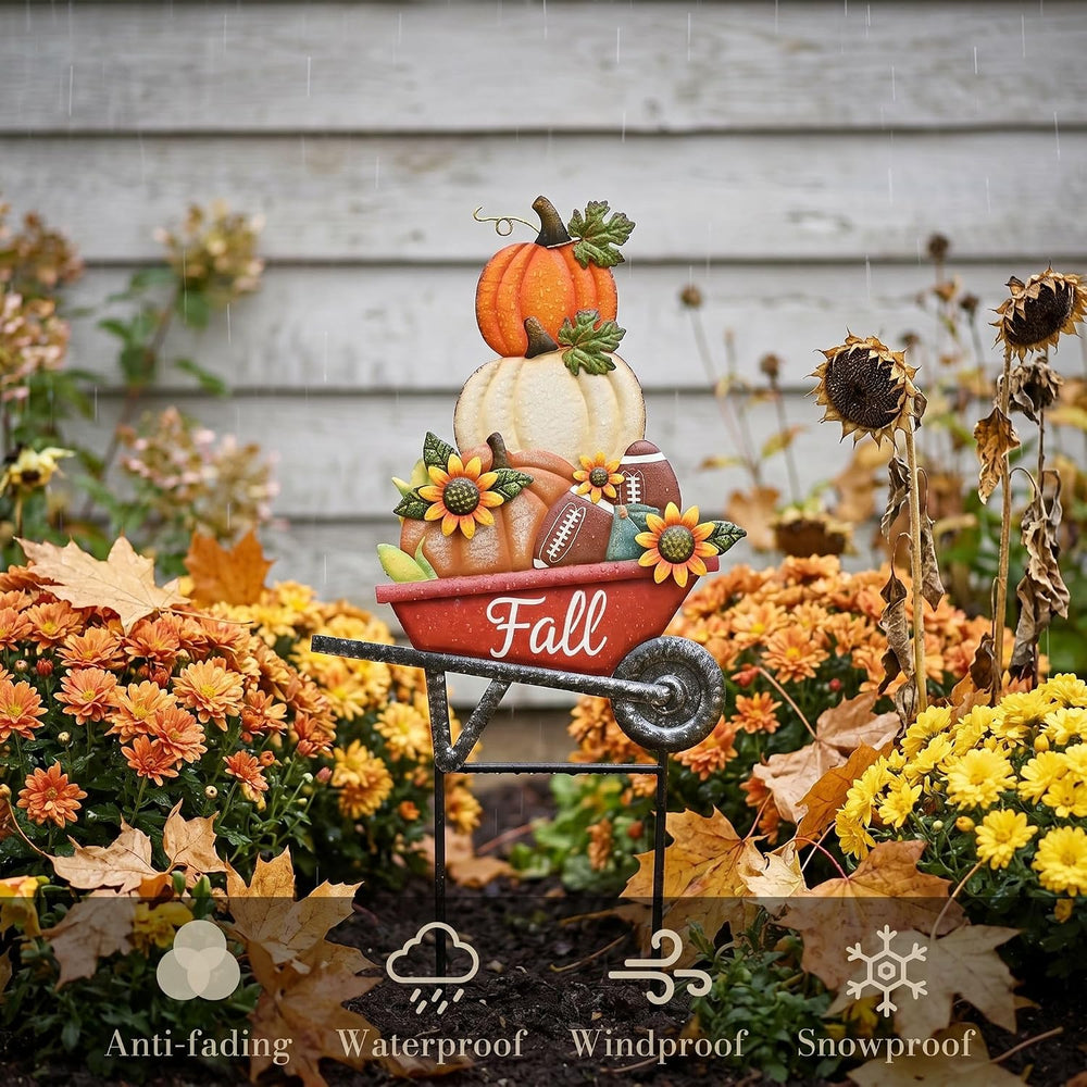 TERESA'S COLLECTIONS Fall Outdoor Decor Pumpkins Metal Garden Stake 23"