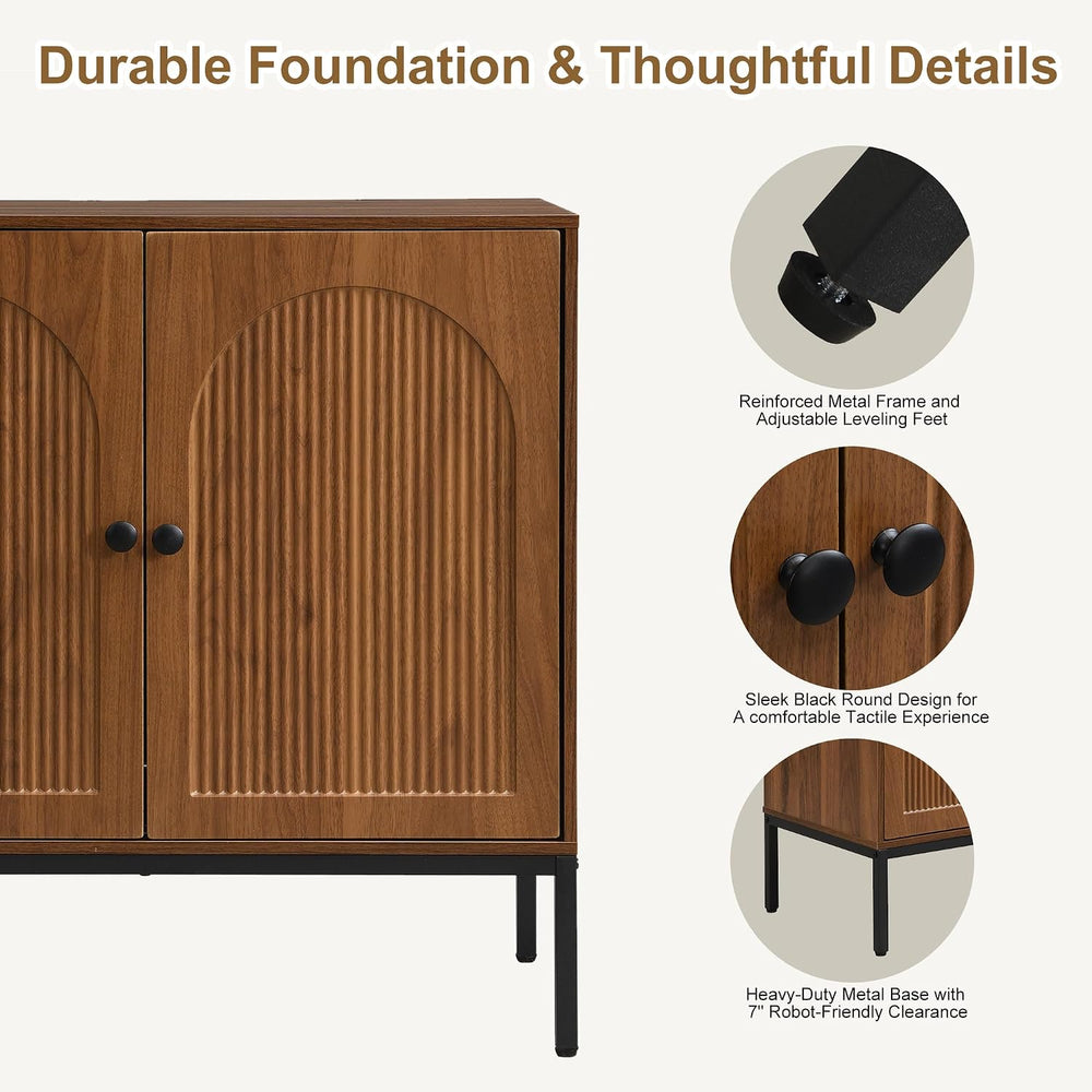 Yechen Modern Fluted Sideboard Buffet Cabinet with Storage, Walnut